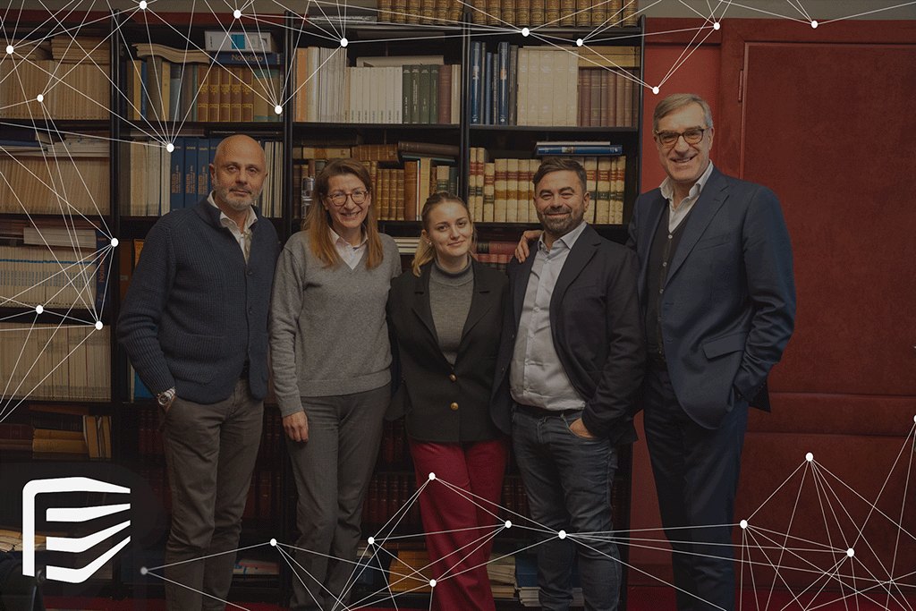 da sinistra, Massimo Leschiutta, federica Franchi, Elisa Settimo, Vincenzo Settimo e Mauro Gerin a margine della firma per il passaggio a Società Benefit
